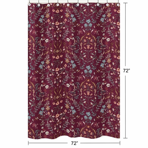 Boho Floral Wildflower Burgundy Red and Orange Collection Shower Curtain - alt image 4