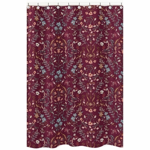 Boho Floral Wildflower Burgundy Red and Orange Collection Shower Curtain