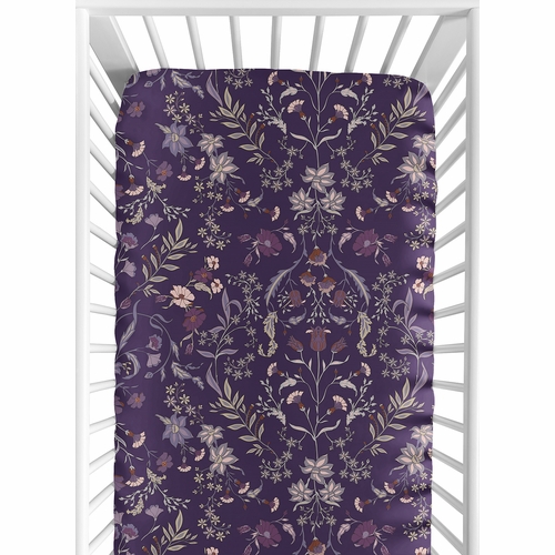 Boho Floral Wildflower Plum Purple Collection Crib Sheet