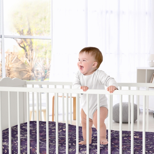 Boho Floral Wildflower Plum Purple Collection Crib Sheet - alt image 1