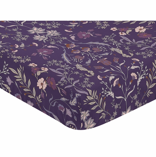 Boho Floral Wildflower Plum Purple Collection Crib Sheet - alt image 2