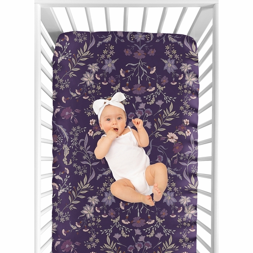 Boho Floral Wildflower Plum Purple Collection Crib Sheet - alt image 3
