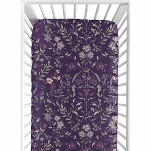Boho Floral Wildflower Plum Purple Collection Crib Sheet