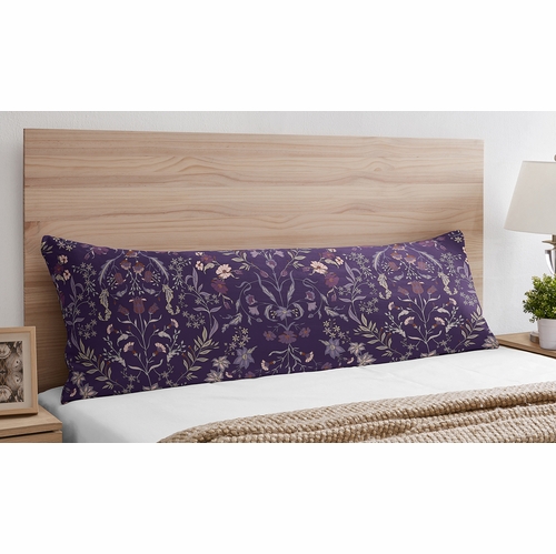 Boho Floral Wildflower Plum Purple Collection Full Length Body Pillow Cover - alt image 1