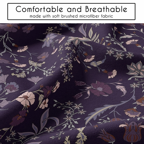 Boho Floral Wildflower Plum Purple Collection King Duvet Cover Bedding Set - alt image 3