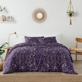 Boho Floral Wildflower Plum Purple Collection King Duvet Cover Bedding Set