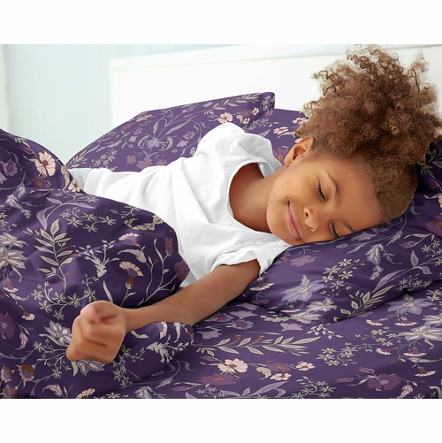 Boho Floral Wildflower Plum Purple Collection Queen Sheet Set - alt image 2