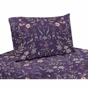Boho Floral Wildflower Plum Purple Collection Queen Sheet Set