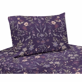 Boho Floral Wildflower Plum Purple Collection Queen Sheet Set