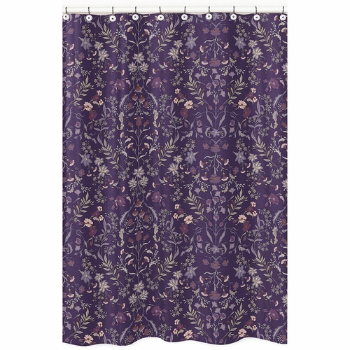 Boho Floral Wildflower Plum Purple Collection Shower Curtain