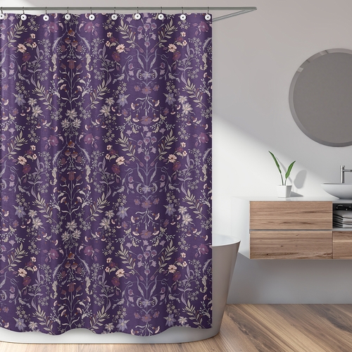 Boho Floral Wildflower Plum Purple Collection Shower Curtain - alt image 1