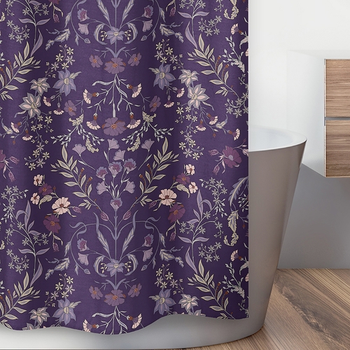 Boho Floral Wildflower Plum Purple Collection Shower Curtain - alt image 2