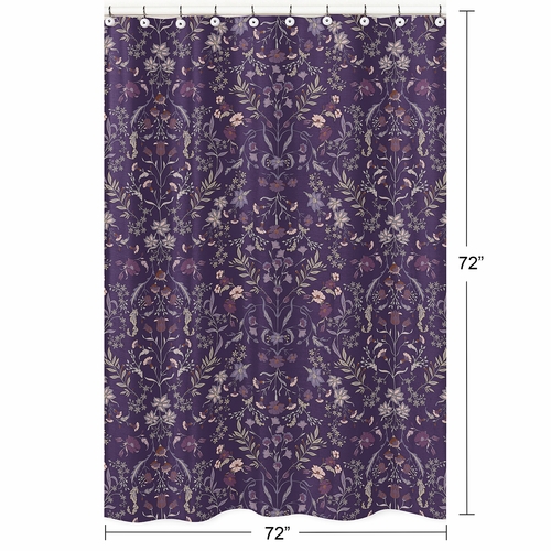 Boho Floral Wildflower Plum Purple Collection Shower Curtain - alt image 4