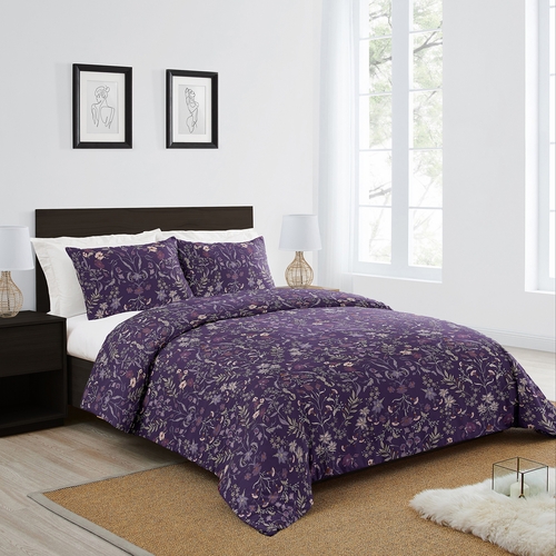 Boho Floral Wildflower Plum Purple Collection Twin Duvet Cover Bedding Set - alt image 1