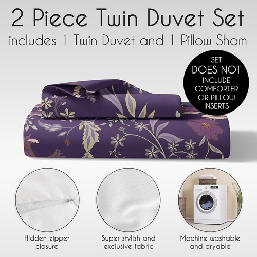 Boho Floral Wildflower Plum Purple Collection Twin Duvet Cover Bedding Set - alt image 3