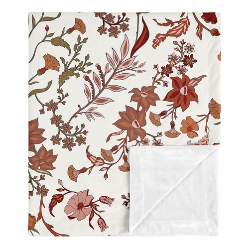 Boho Floral Wildflower Rust Orange and Ivory Collection Baby Blanket