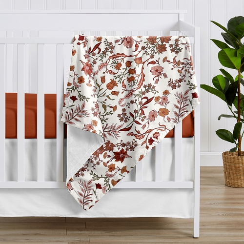 Boho Floral Wildflower Rust Orange and Ivory Collection Baby Blanket - alt image 1