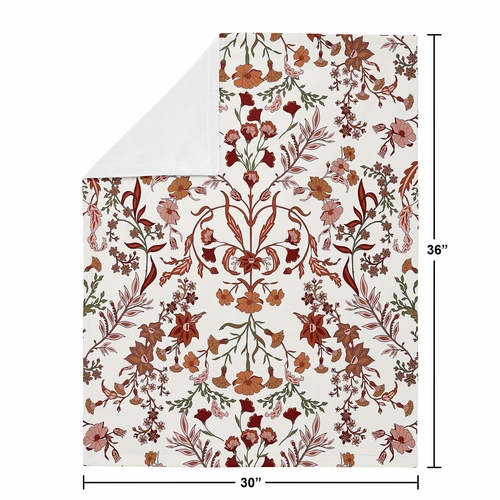 Boho Floral Wildflower Rust Orange and Ivory Collection Baby Blanket - alt image 3