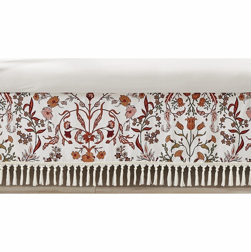 Boho Floral Wildflower Rust Orange and Ivory Collection Crib Bed Skirt
