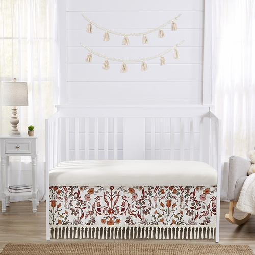 Boho Floral Wildflower Rust Orange and Ivory Collection Crib Bed Skirt - alt image 1