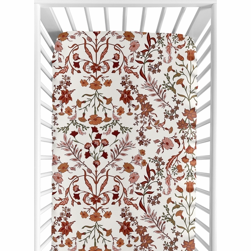 Boho Floral Wildflower Rust Orange and Ivory Collection Crib Sheet