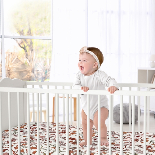 Boho Floral Wildflower Rust Orange and Ivory Collection Crib Sheet - alt image 1