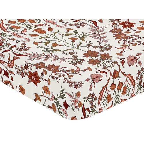 Boho Floral Wildflower Rust Orange and Ivory Collection Crib Sheet - alt image 2