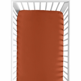 Boho Floral Wildflower Rust Orange and Ivory Collection Crib Sheet - Solid Burnt Orange