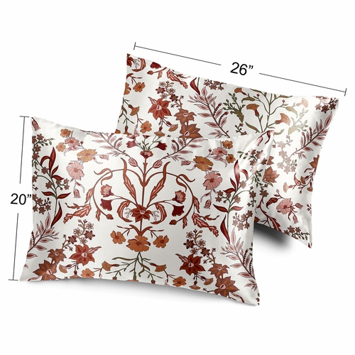 Boho Floral Wildflower Rust Orange and Ivory Collection Decorative Satin Pillowcases - 2 Pack Set - alt image 3