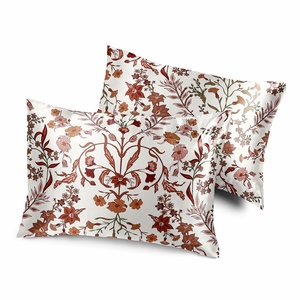 Boho Floral Wildflower Rust Orange and Ivory Collection Decorative Satin Pillowcases - 2 Pack Set