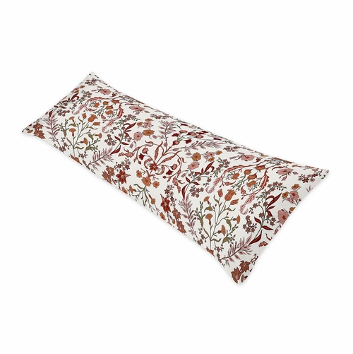Boho Floral Wildflower Rust Orange and Ivory Collection Full Length Body Pillow Cover