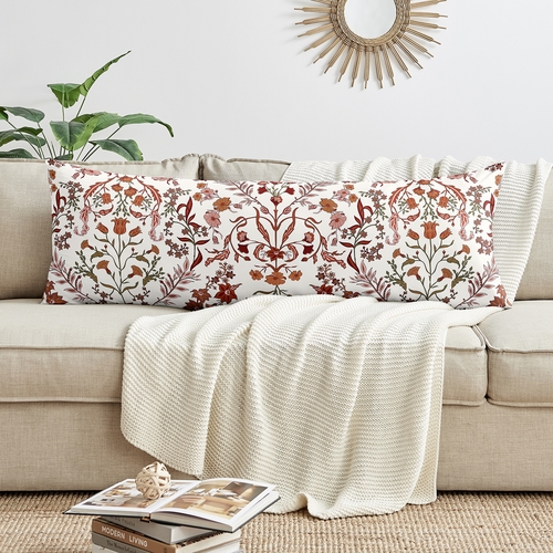 Boho Floral Wildflower Rust Orange and Ivory Collection Full Length Body Pillow Cover - alt image 2