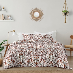 Boho Floral Wildflower Rust Orange and Ivory Collection King Duvet Cover Bedding Set