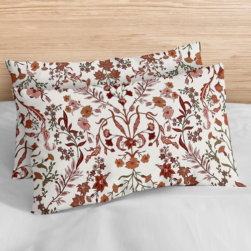 Boho Floral Wildflower Rust Orange and Ivory Collection King Duvet Cover Bedding Set - alt image 4