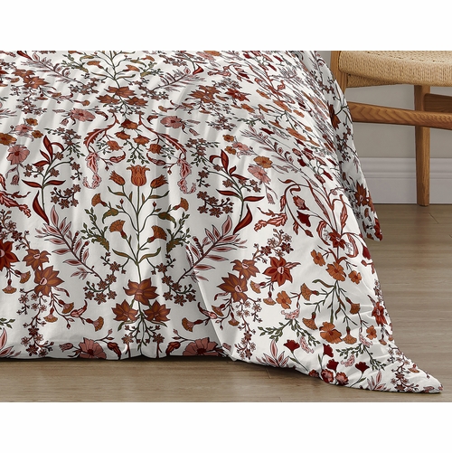 Boho Floral Wildflower Rust Orange and Ivory Collection King Duvet Cover Bedding Set - alt image 5