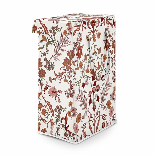 Boho Floral Wildflower Rust Orange and Ivory Collection Laundry Hamper with Handles