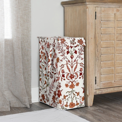 Boho Floral Wildflower Rust Orange and Ivory Collection Laundry Hamper with Handles - alt image 1