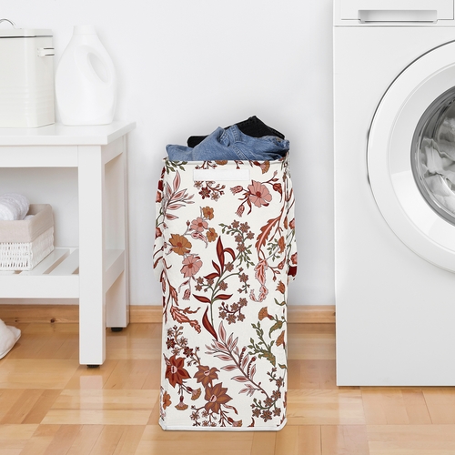 Boho Floral Wildflower Rust Orange and Ivory Collection Laundry Hamper with Handles - alt image 2