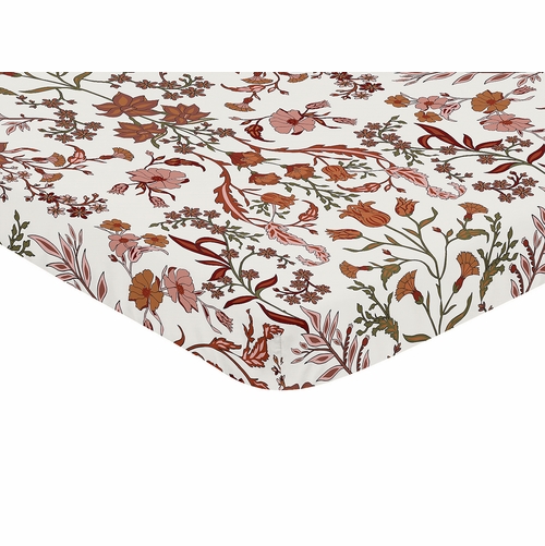 Boho Floral Wildflower Rust Orange and Ivory Collection Mini Crib Sheet - alt image 1