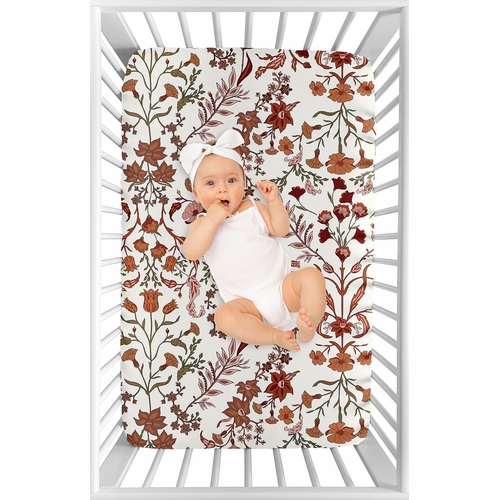 Boho Floral Wildflower Rust Orange and Ivory Collection Mini Crib Sheet - alt image 2