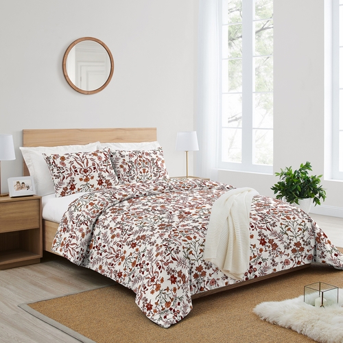 Boho Floral Wildflower Rust Orange and Ivory Collection Queen Duvet Cover Bedding Set - alt image 1
