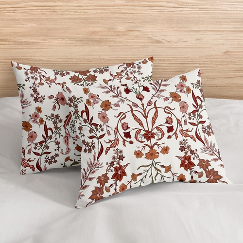 Boho Floral Wildflower Rust Orange and Ivory Collection Queen Duvet Cover Bedding Set - alt image 4
