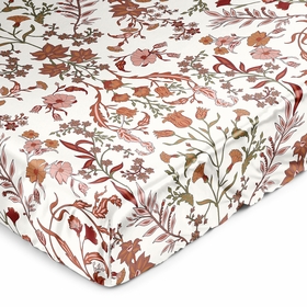Boho Floral Wildflower Rust Orange and Ivory Collection Satin Fitted Crib Sheet