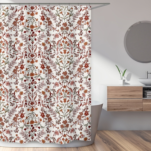 Boho Floral Wildflower Rust Orange and Ivory Collection Shower Curtain - alt image 1