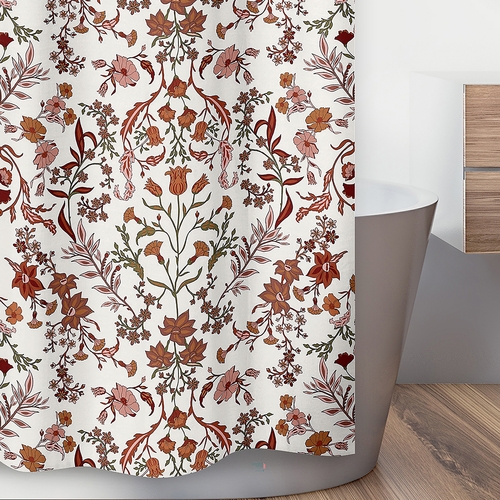 Boho Floral Wildflower Rust Orange and Ivory Collection Shower Curtain - alt image 2
