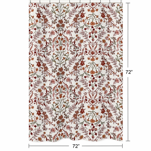 Boho Floral Wildflower Rust Orange and Ivory Collection Shower Curtain - alt image 4