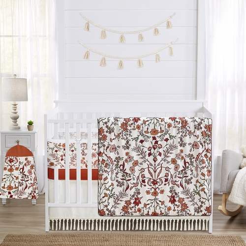 Boho Floral Wildflower Rust Orange and Ivory Collection Sweet Jojo Designs 6 Piece Crib Bedding + BreathableBaby Breathable Mesh Liner