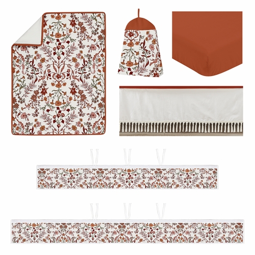 Boho Floral Wildflower Rust Orange and Ivory Collection Sweet Jojo Designs 6 Piece Crib Bedding + BreathableBaby Breathable Mesh Liner - alt image 1