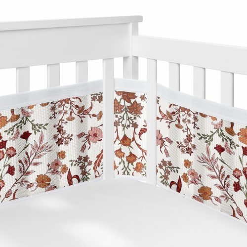 Boho Floral Wildflower Rust Orange and Ivory Collection Sweet Jojo Designs 6 Piece Crib Bedding + BreathableBaby Breathable Mesh Liner - alt image 2