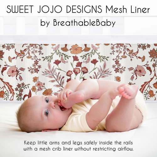 Boho Floral Wildflower Rust Orange and Ivory Collection Sweet Jojo Designs + BreathableBaby Breathable Mesh Crib Liner - alt image 2